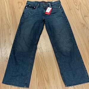 NWT Lucky Brand Heart Embroidered Baggy Wide Leg Denim Jeans - 6/28